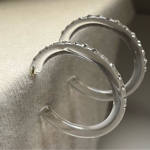 transparent lucite hoop earrings with crystal accents - Picture 2 of 9
